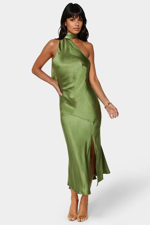 bebe one shoulder dress Bebe Women's One Shoulder Ruched Midi Dress