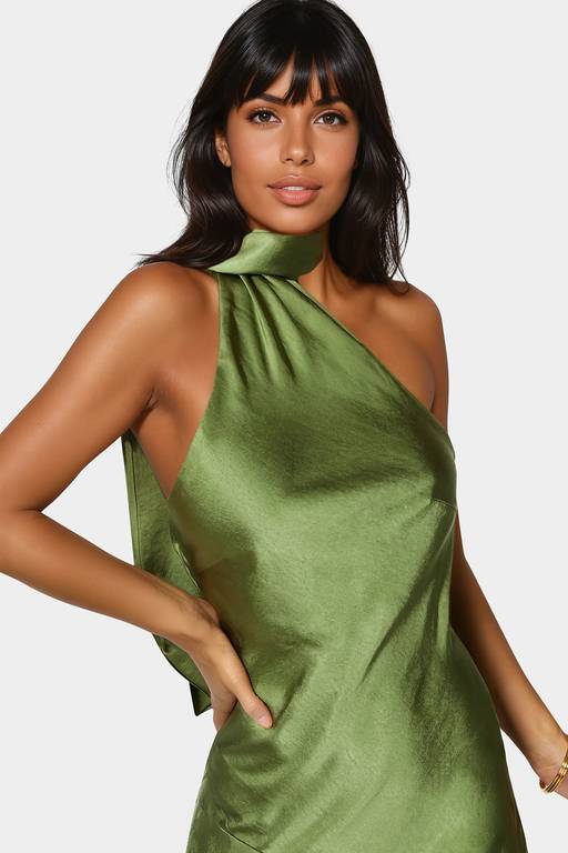 bebe olive green dress Lace Mock Neck Maxi Dress