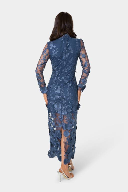 blue floral long sleeve dress Floral Rayon Maxi Dress: Long Sleeve Boho Frill Evening Dress
