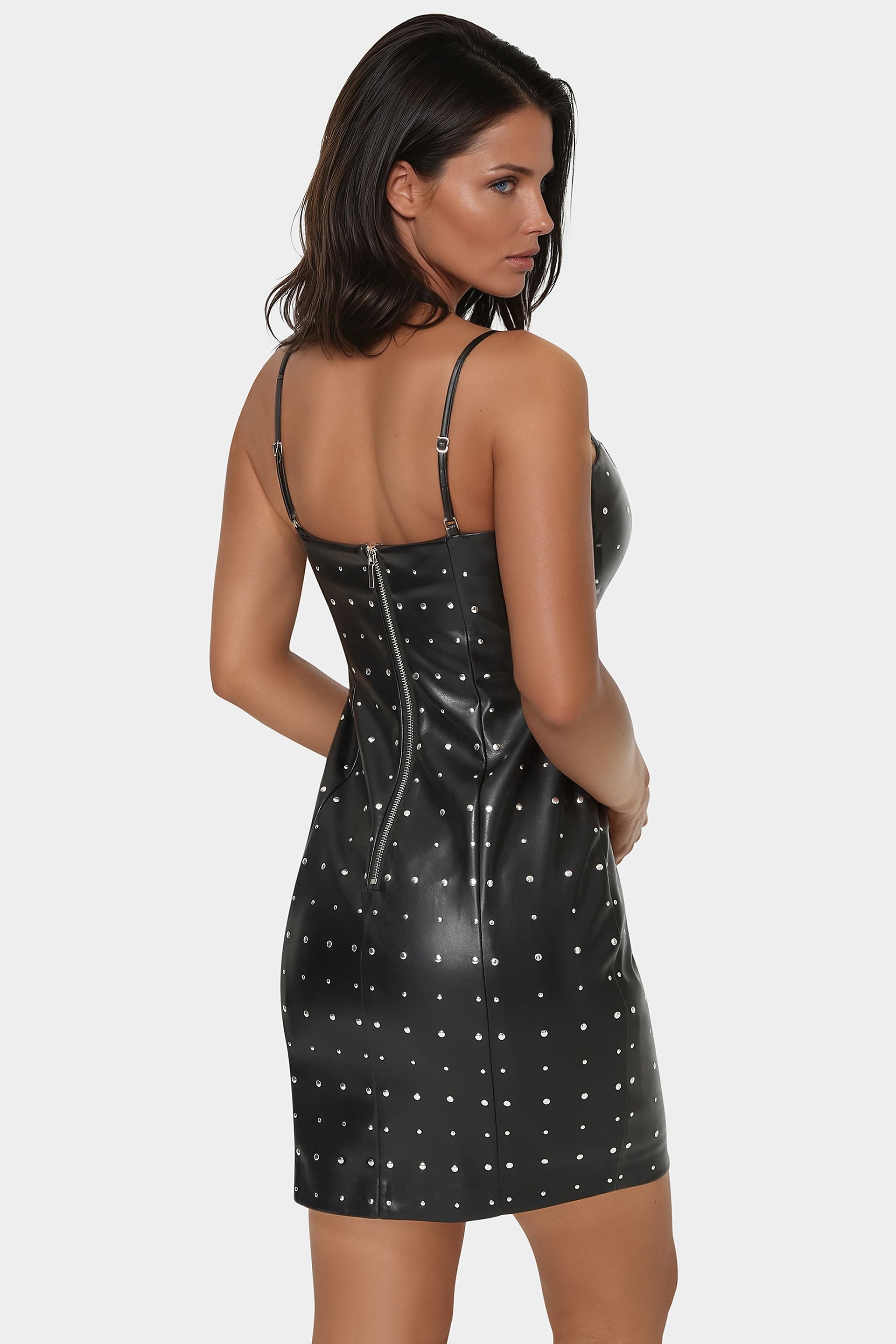 black stud dress Women's Petite Black Stud Detail Halterneck Mini Dress