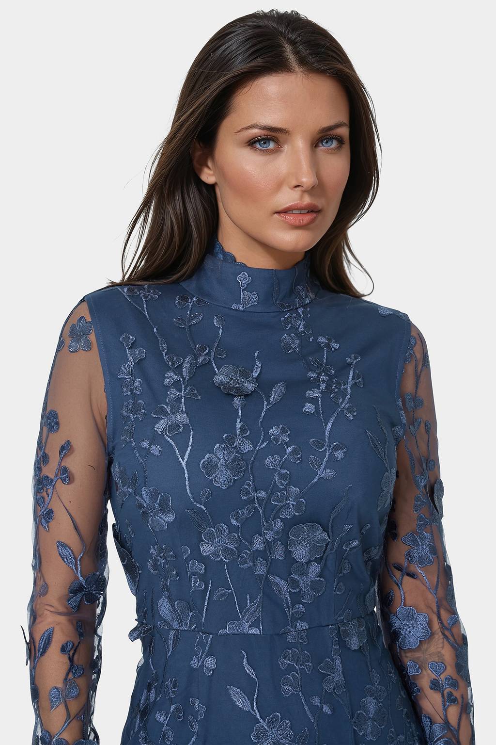 o neck long sleeve flower embroidery slim dress Floral Embroidered Longsleeve Maxi Dress