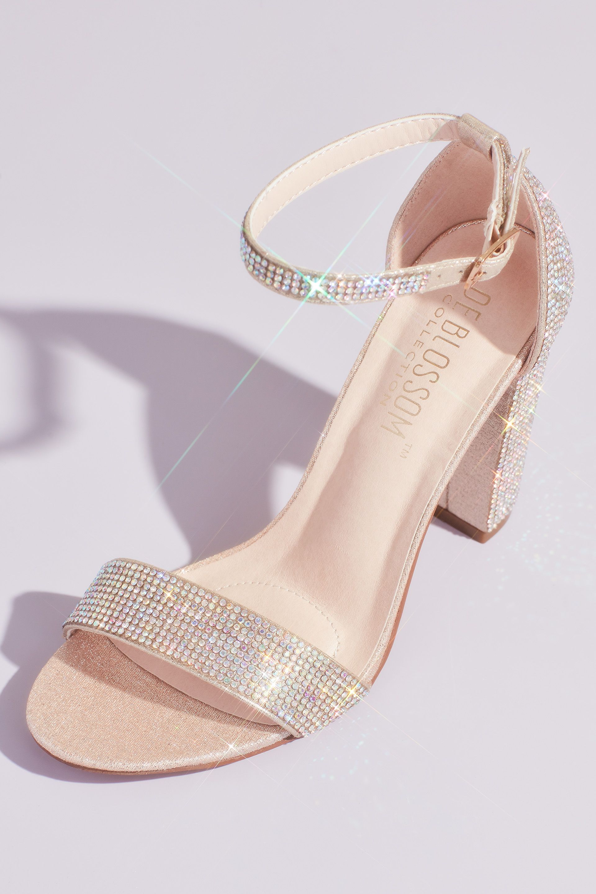 DB Studio Crystal Block Heel Sandals With Shimmering Accents in Nude Size: 11 David's Bridal