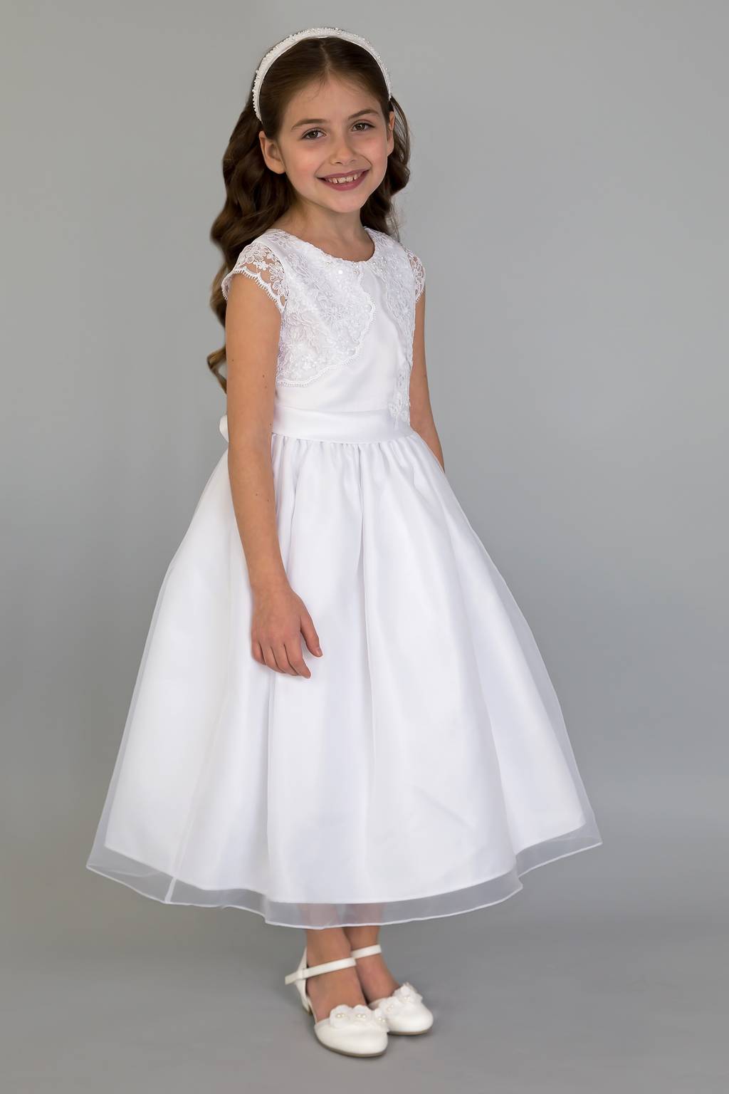 floor length communion dresses Lace Long Sleeve First Communion Dress for Girls  Ivory Tulle Princess  Ball Gown