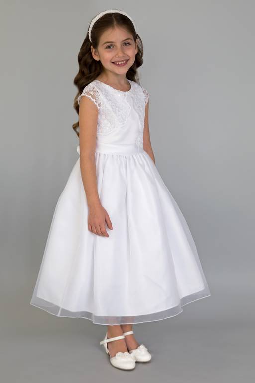 knee length first holy communion dress Sleeveless Faux Bolero Tea-Length Communion Dress