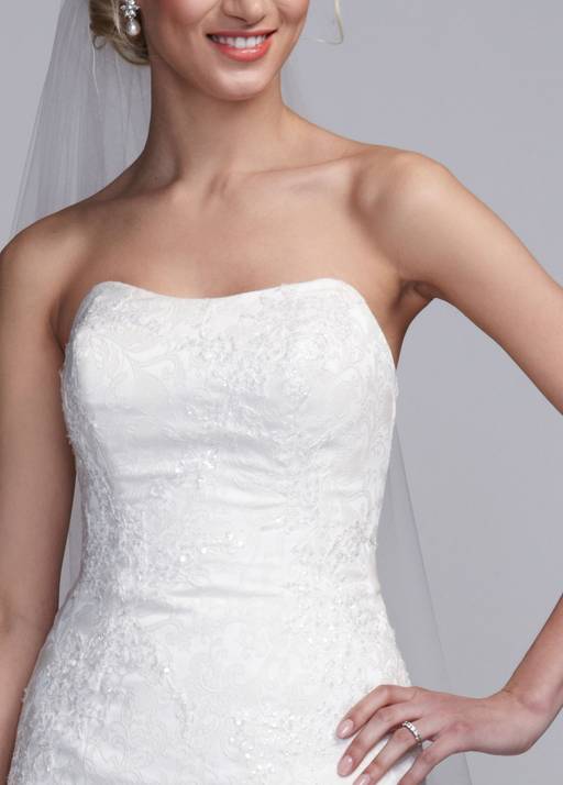 oleg cassini strapless lace trumpet wedding dress Lace Applique Mermaid Strapless Wedding Dress