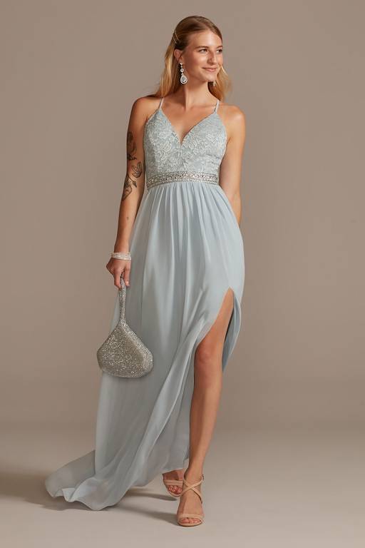 beaded belts bridesmaid dresses Lace Back Spaghetti Strap Dress with Belt hugging silhouette Ideal midi jersey dress ¾ sleeve LMA - A Line Color:Coral Print Turquoise