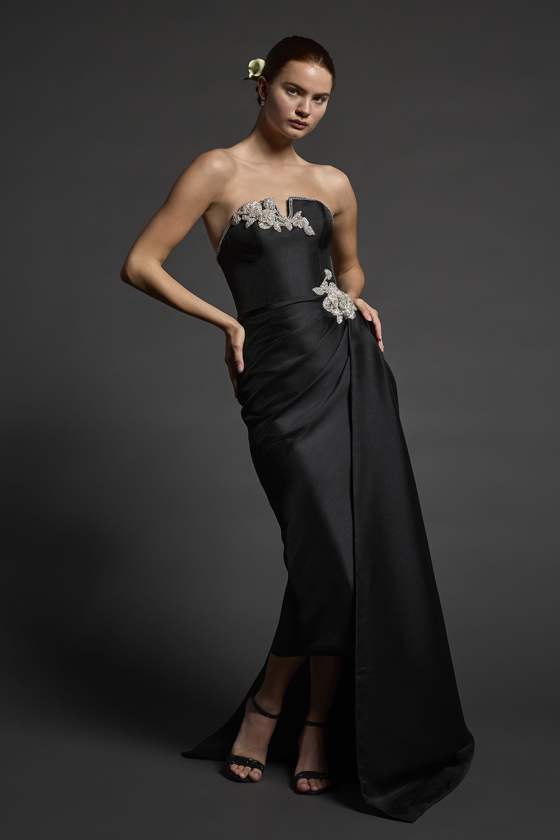 Picture of Couture Jeweled Tea-Length Mikado Sheath Dress