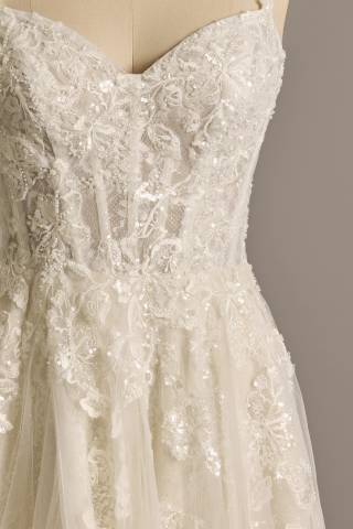 View Oleg Cassini Tulle Tank Ball Gown with Floral Lace Appliques in all available color and sizes Picture of Tulle Tank Ball Gown with Floral Lace Appliques