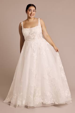 View Oleg Cassini Lace Applique Tank Strap Ball Gown in all available color and sizes Picture of Lace Applique Tank Strap Ball Gown