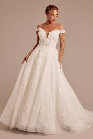 Picture of Off-the-Shoulder Plunge Ball Gown Wedding Dress