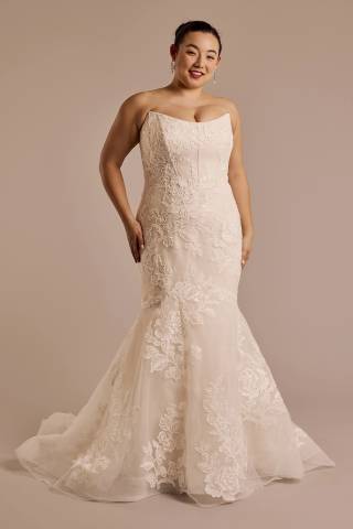 Picture of Floral Strapless Tulle Mermaid Wedding Dress