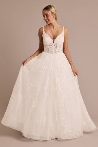 View Oleg Cassini Basque Waist Ball Gown Wedding Dress in all available color and sizes Picture of Basque Waist Ball Gown Wedding Dress