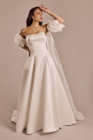 oleg cassini a line wedding dress Oleg Cassini Satin Bodice Organza Wedding Dress