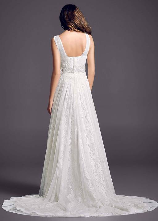 oleg cassini tank lace wedding dress with beading Accents Asymmetrical waist corset Video - Changing Your Size:XL (32-33 sleeve length)