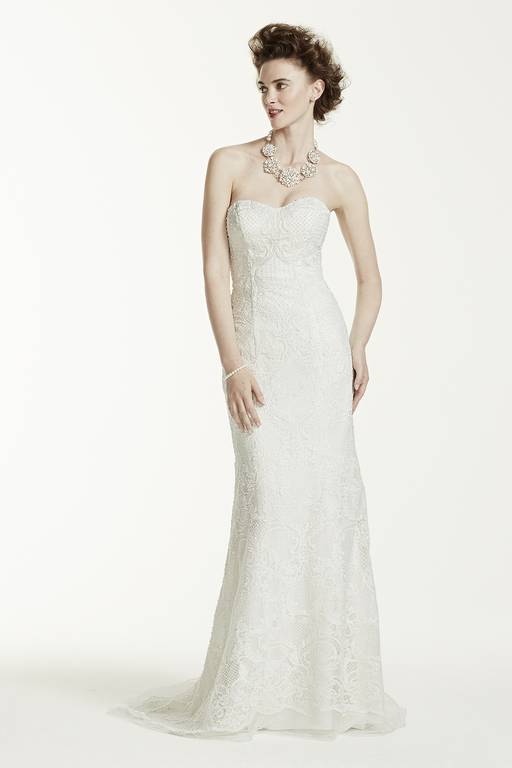 oleg cassini tank lace wedding dress with beading Pearl Beads Ivory Lace Sexy Off-the-shoulder collection_bump-friendly Size:0-1 Year (80cm)