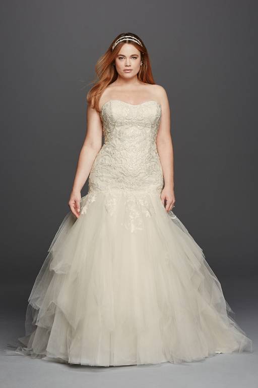 oleg cassini wedding dress mermaid Off-the-Shoulder Beaded Lace Mermaid Wedding Dress