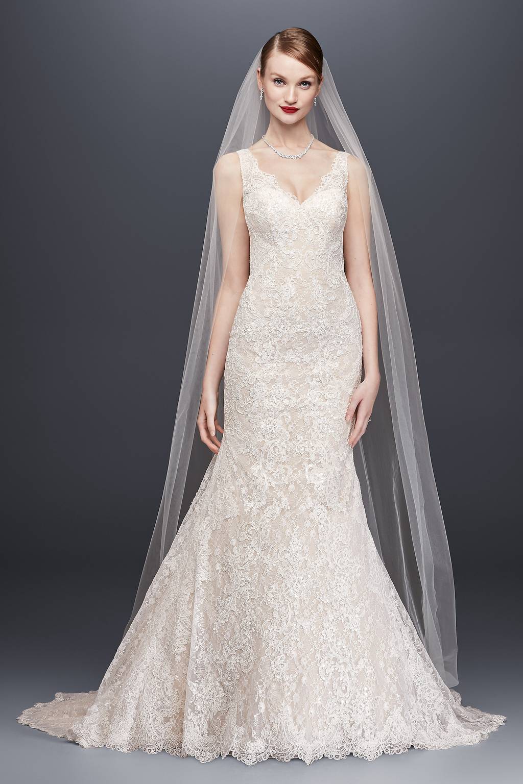 oleg cassini strapless lace trumpet wedding dress Lace Applique Mermaid Strapless Wedding Dress