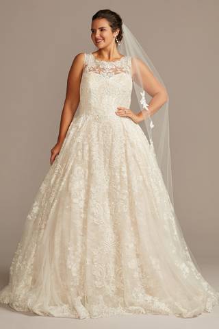 View Oleg Cassini Beaded Lace Wedding Dress with Pleated Skirt in all available color and sizes Picture of Beaded Lace Wedding Dress with Pleated Skirt