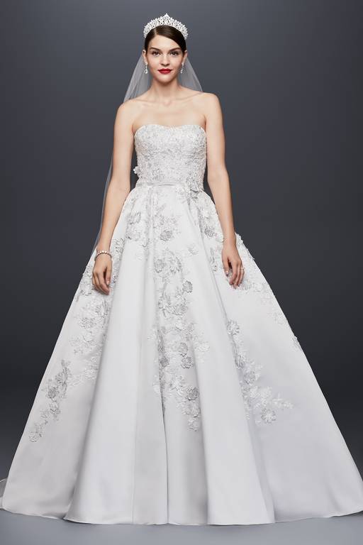 satin wedding dress with flowers Organza A-line wedding dress with 3D flowers