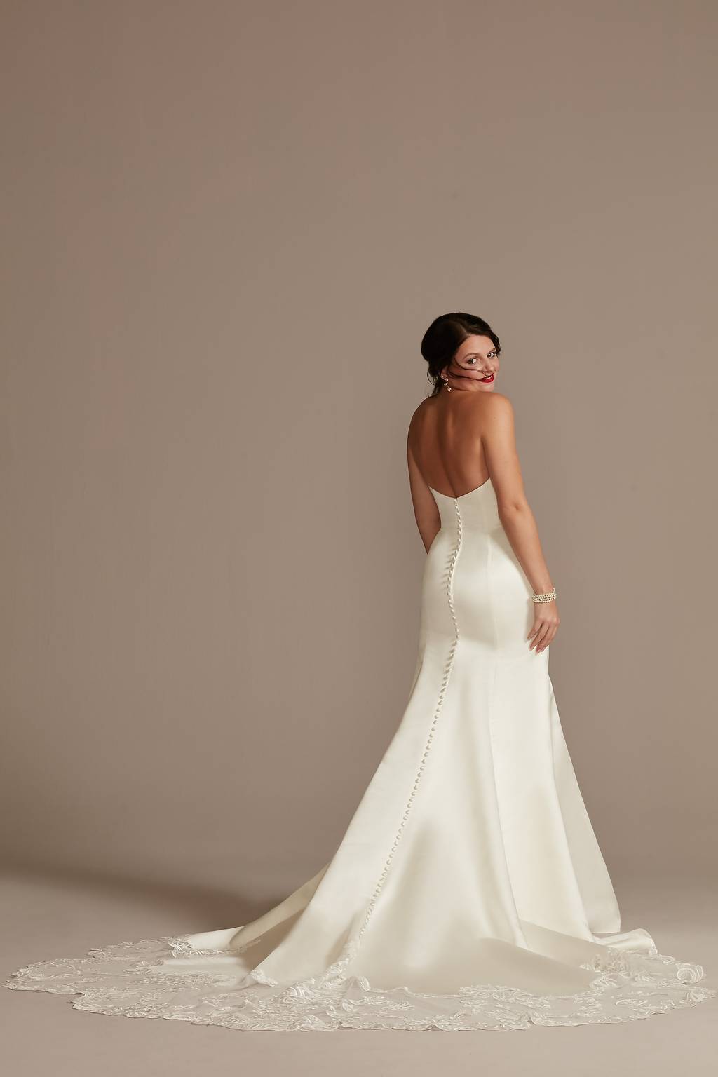 satin wedding dress with lace train Satin Spaghetti Straps Court Train Wedding Dresses MW903