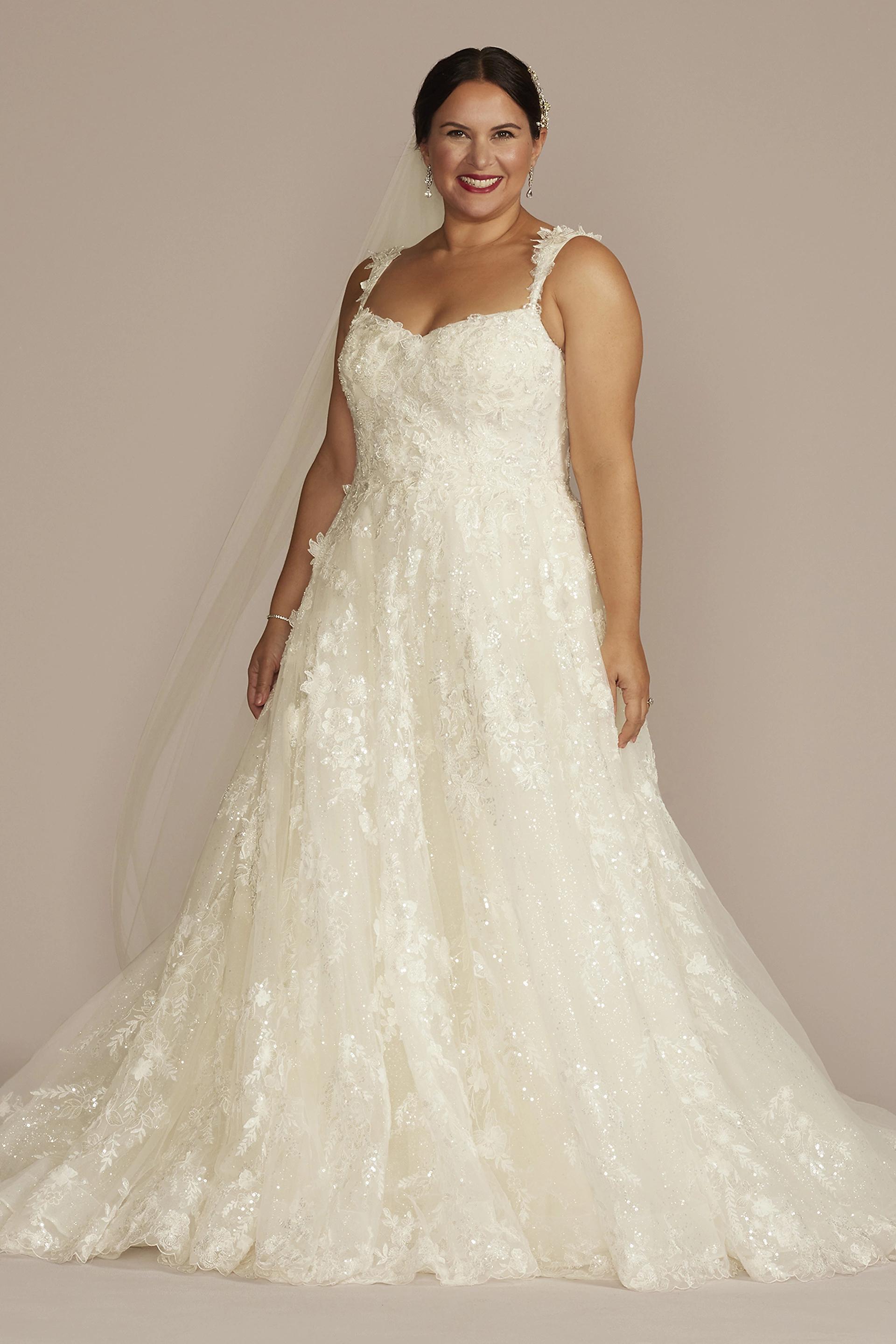 Oleg Cassini Lace Applique Tank Ball Gown Wedding Dress in Ivory Size 26W Davids Bridal