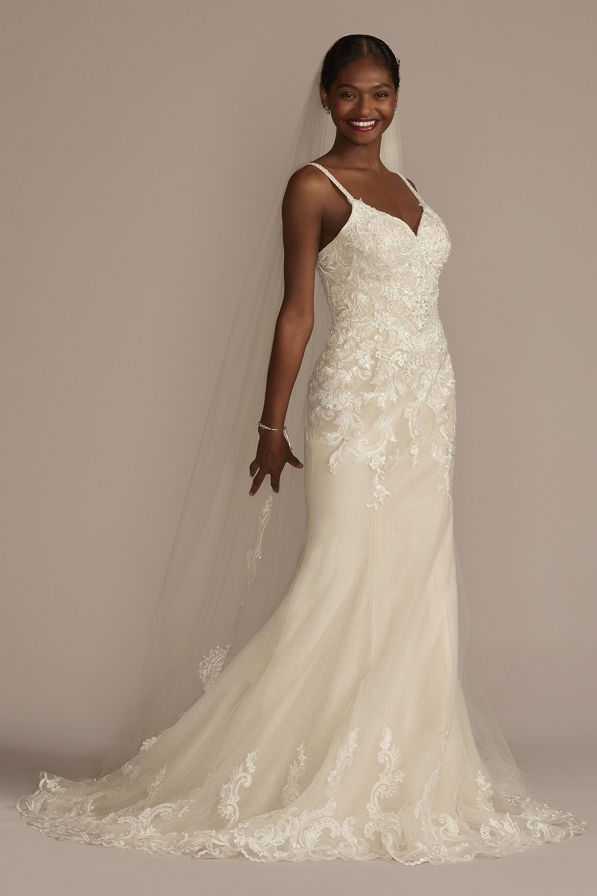 Picture of Appliqued Lace-Up Spaghetti Strap Wedding Dress