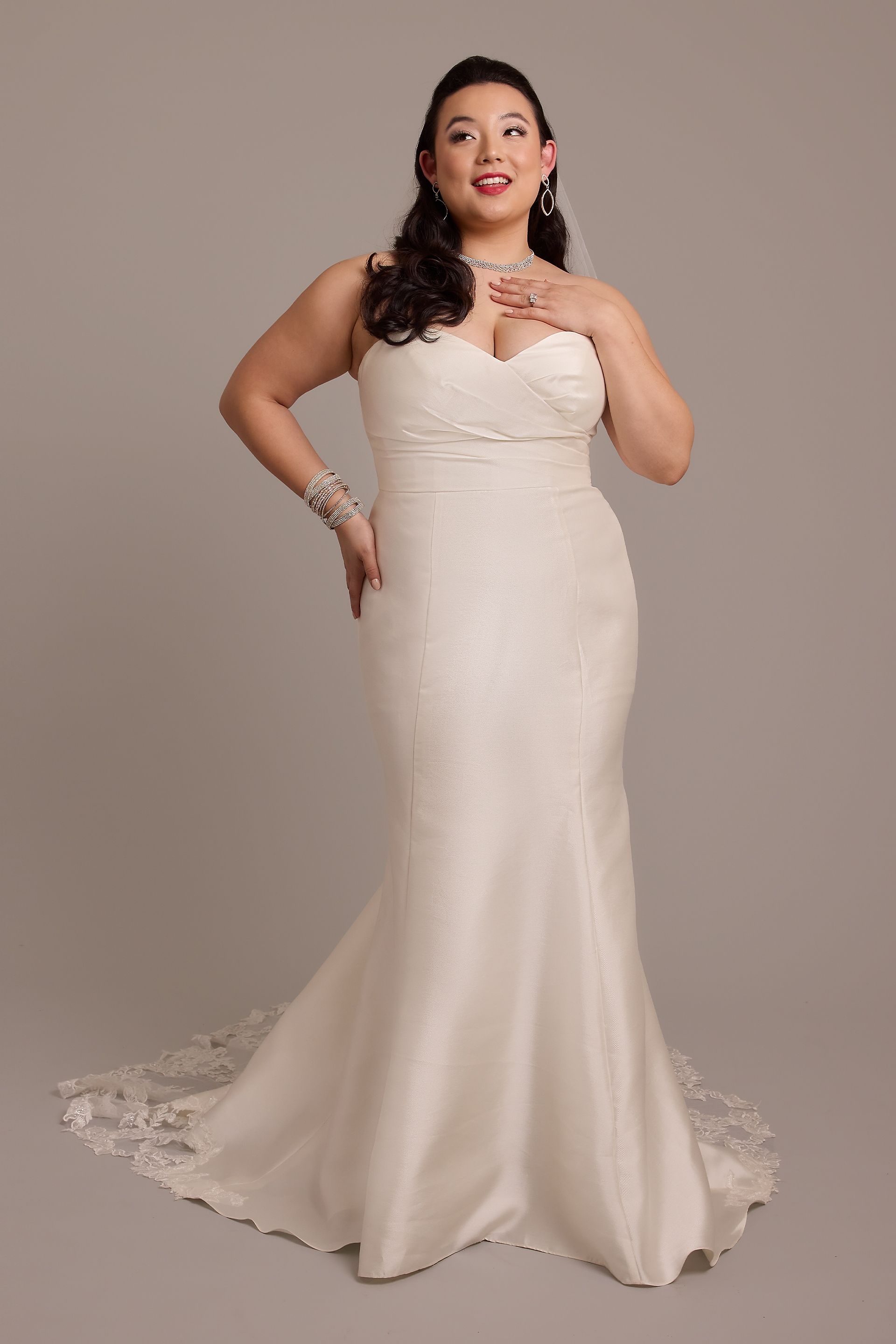 Picture of Mikado Trumpet Wedding Dress with Lace Train