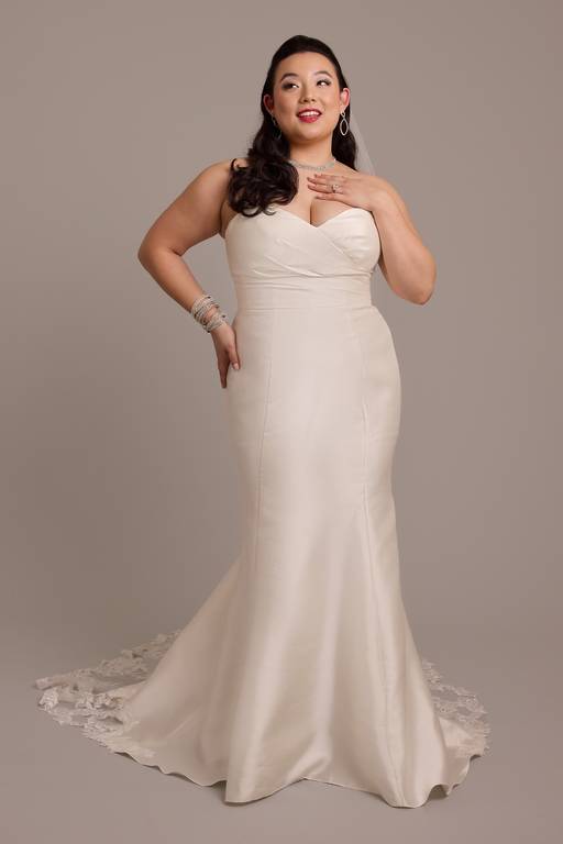 lace and mikado wedding dress Long Sleeve A-Line Mikado Wedding Dress EU46 / Off-White