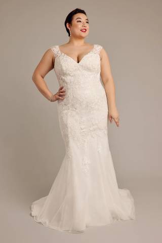 View Oleg Cassini Tulle Illusion Cap Sleeve Mermaid Wedding Dress in all available color and sizes Picture of Tulle Illusion Cap Sleeve Mermaid Wedding Dress