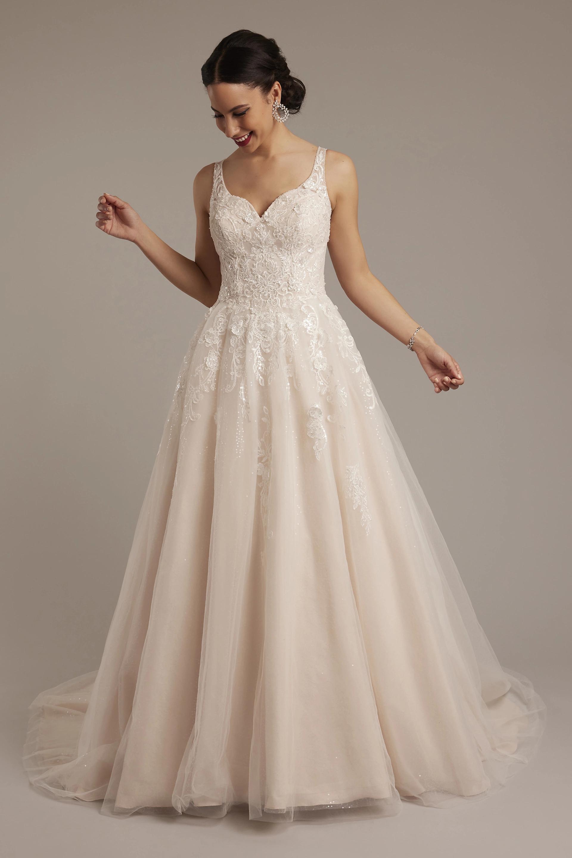 Oleg Cassini Lace Applique Tank Ball Gown Wedding Dress in Ivory/Stone Size: 22W David's Bridal