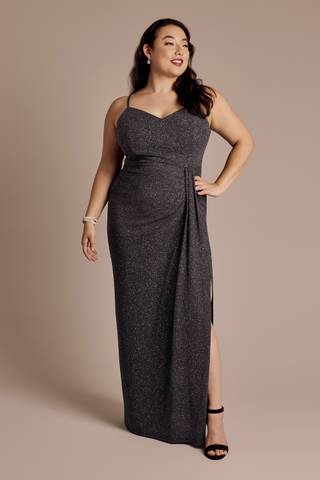 Picture of Metallic Knit Ruched V-Neck Sheath Dress