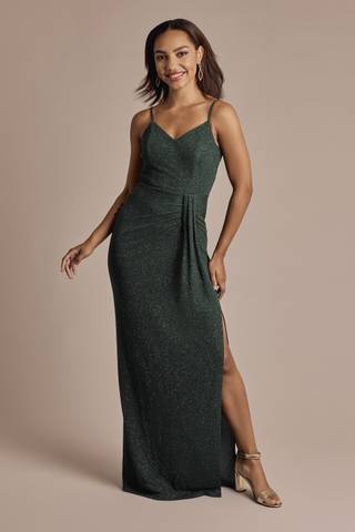 Picture of Metallic Knit Ruched V-Neck Sheath Dress