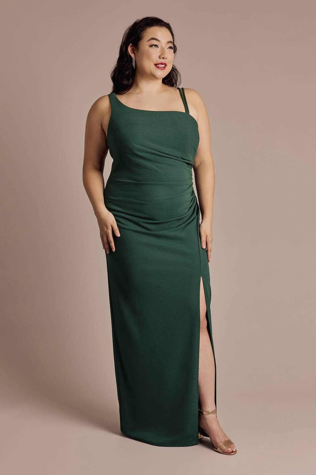 one shoulder side spliced dress One-Shoulder Side-Draped Crepe Sheath Dress