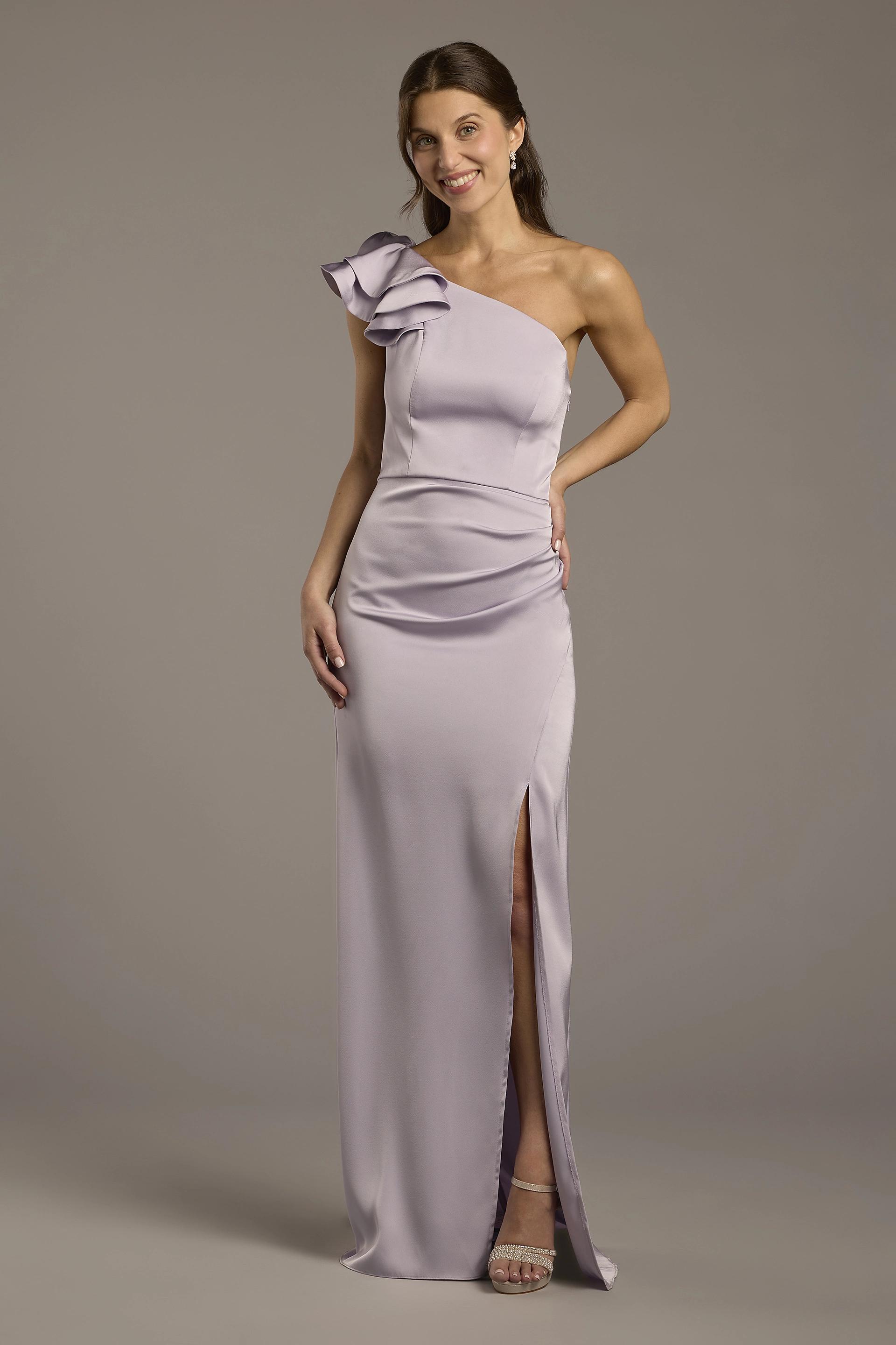 Picture of One-Shoulder Matte Satin Rosette Sheath Dress