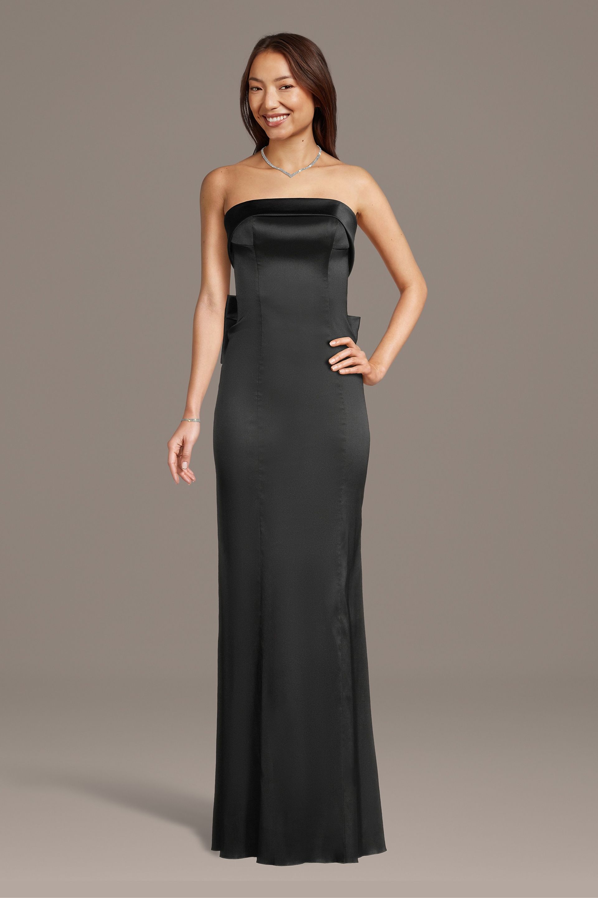Picture of Strapless Mikado Sheath Dress with Back Bow