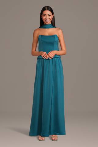 View DB Studio Faux Two-Piece Charmeuse Dress with Matching Scarf in all available color and sizes Picture of Faux Two-Piece Charmeuse Dress with Matching Scarf