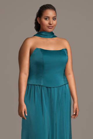 Picture of Faux Two-Piece Charmeuse Dress with Matching Scarf