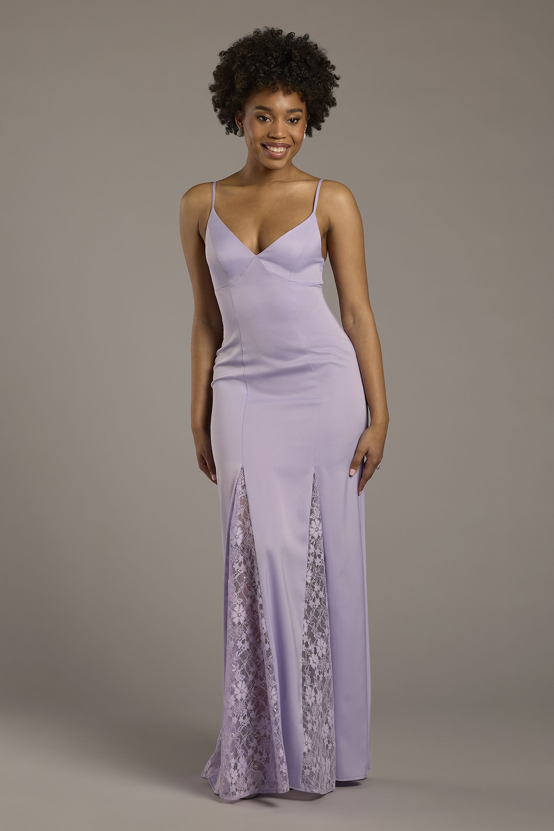Picture of Charmeuse V-Neck Dress with Chantilly Lace Insets