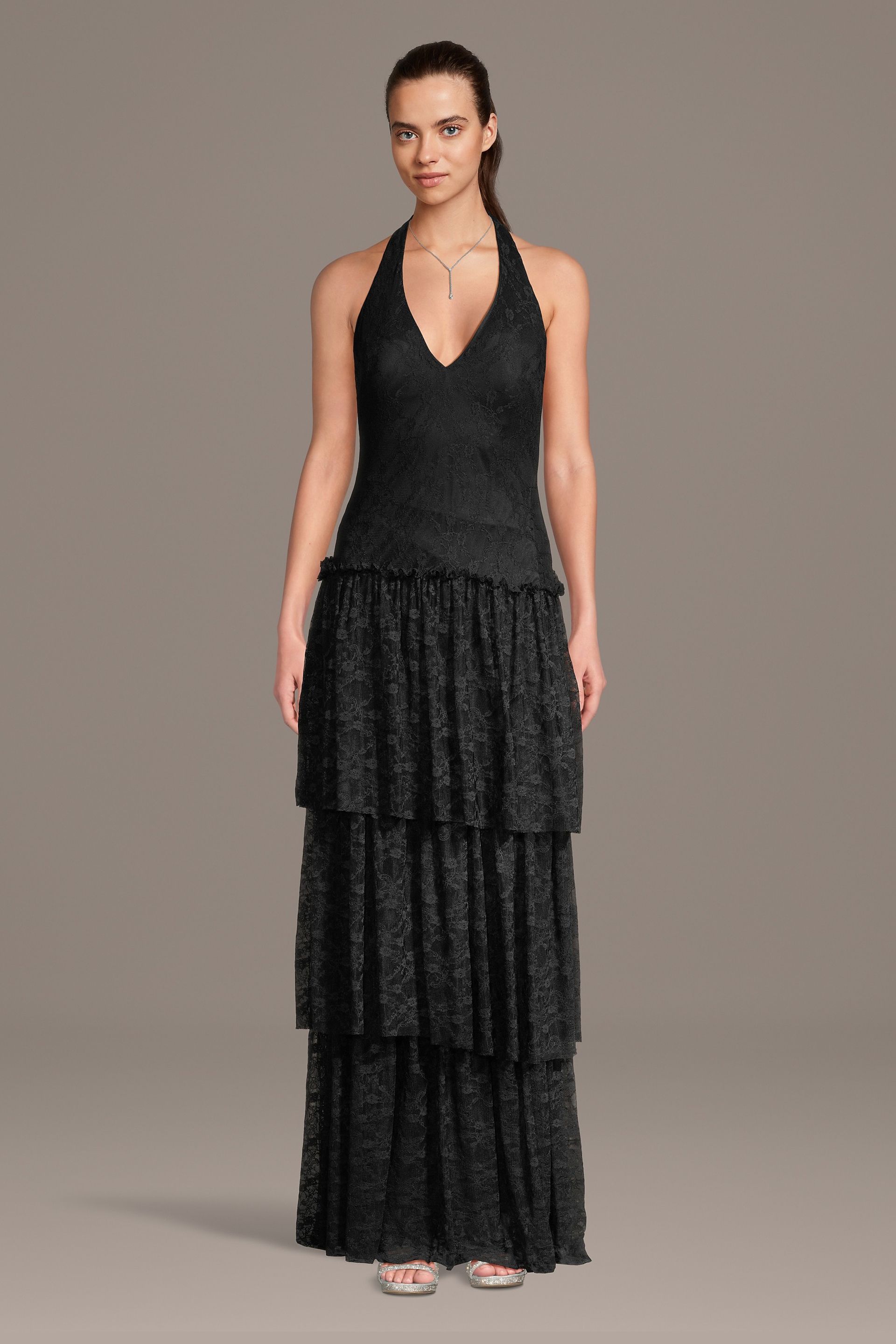 Picture of Tiered Lace Halter Drop Waist A-Line Dress