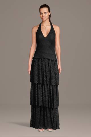 View DB Studio Tiered Lace Halter Drop Waist A-Line Dress in all available color and sizes Picture of Tiered Lace Halter Drop Waist A-Line Dress