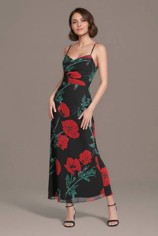 Picture of Floral Print Chiffon Sheath with Lace-Up Back