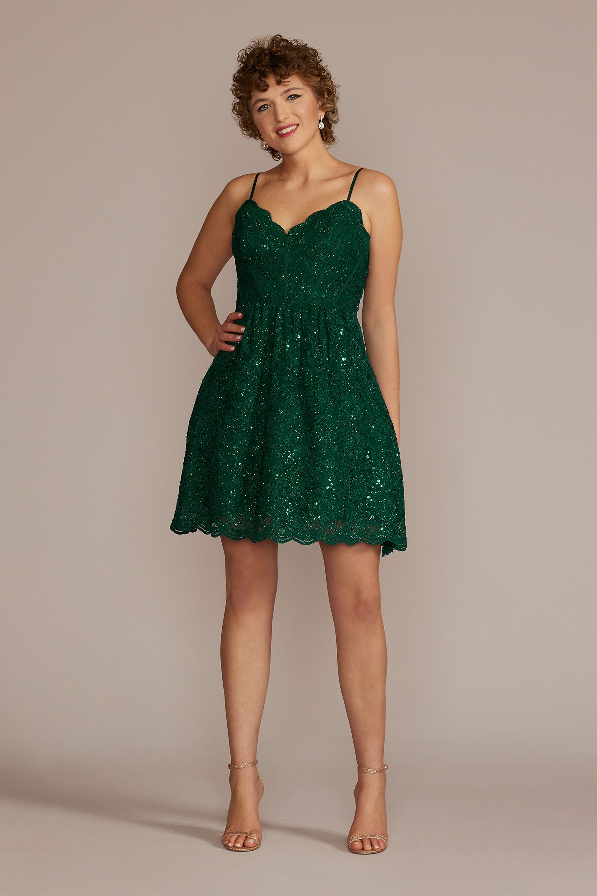 Picture of Spaghetti Strap Allover Lace Mini A-Line