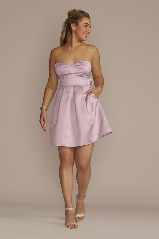 short satin a line dress Strapless Satin Mini A-Line Cocktail Dress Nox Anabel  The Dress Outlet