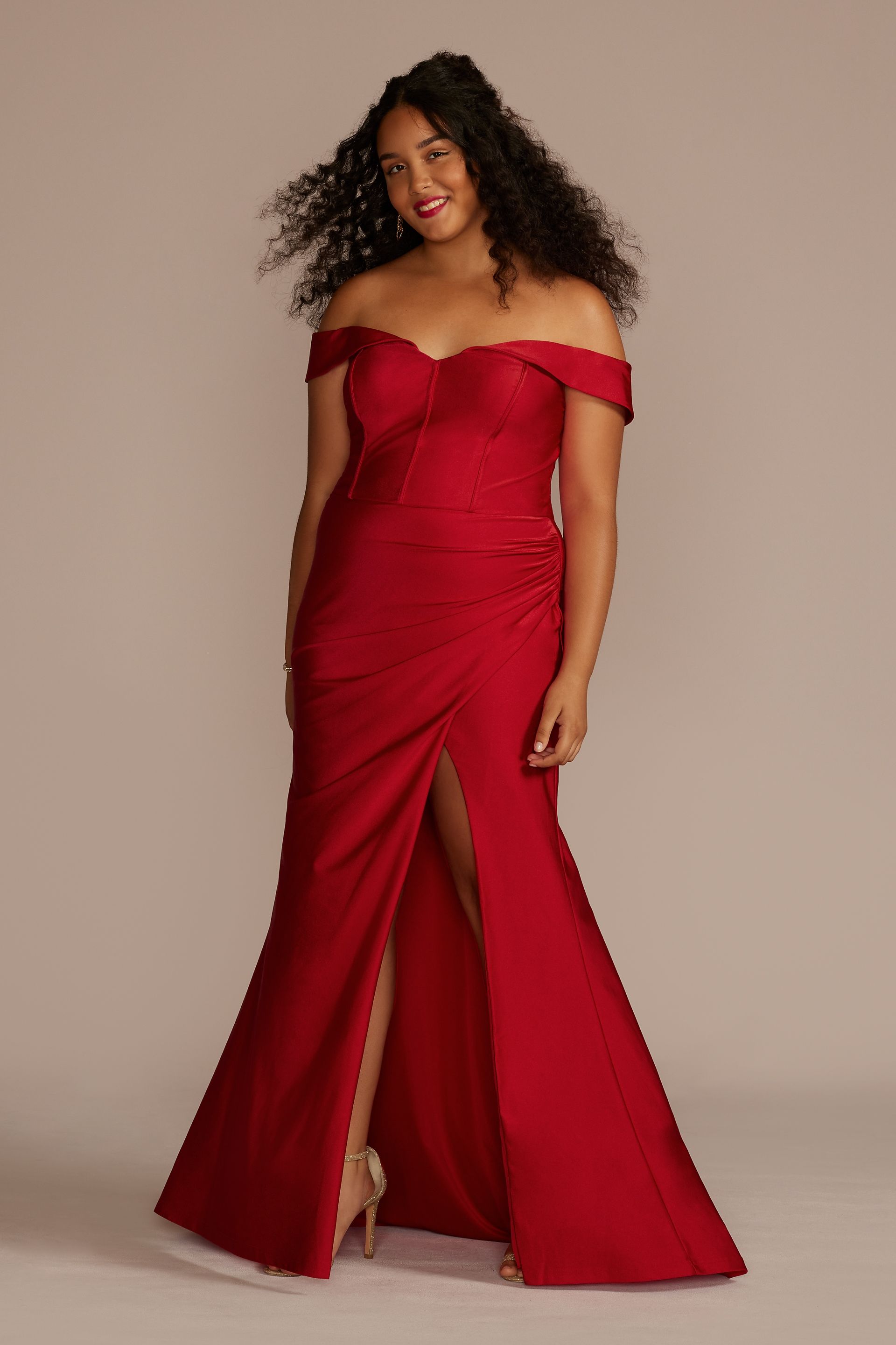 Picture of Sweetheart Off the Shoulder Stretch Satin Dress