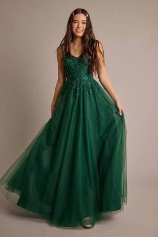 Picture of Beaded Floral Tulle Corset Back Ball Gown