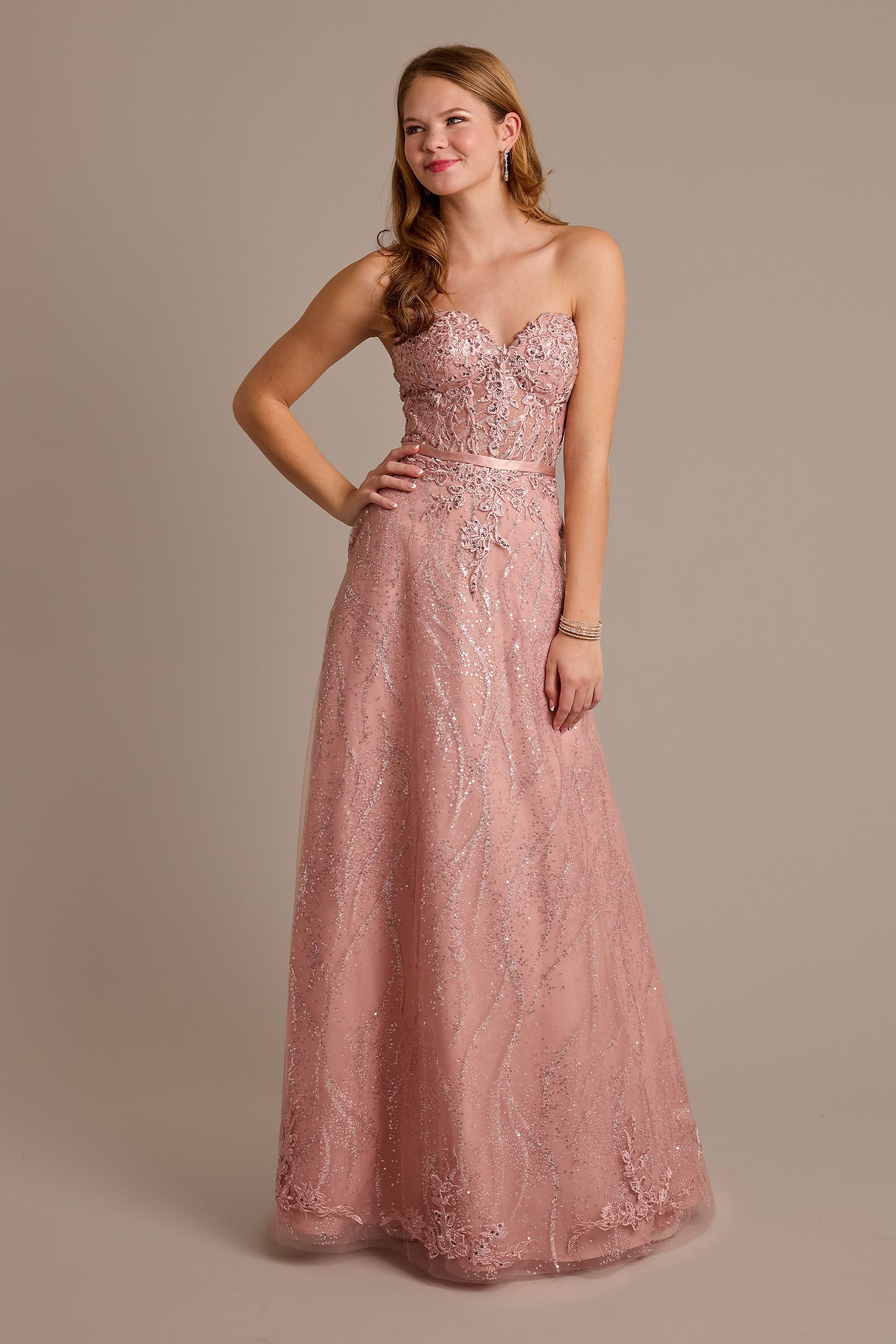 Picture of Glitter Applique Corset Ball Gown