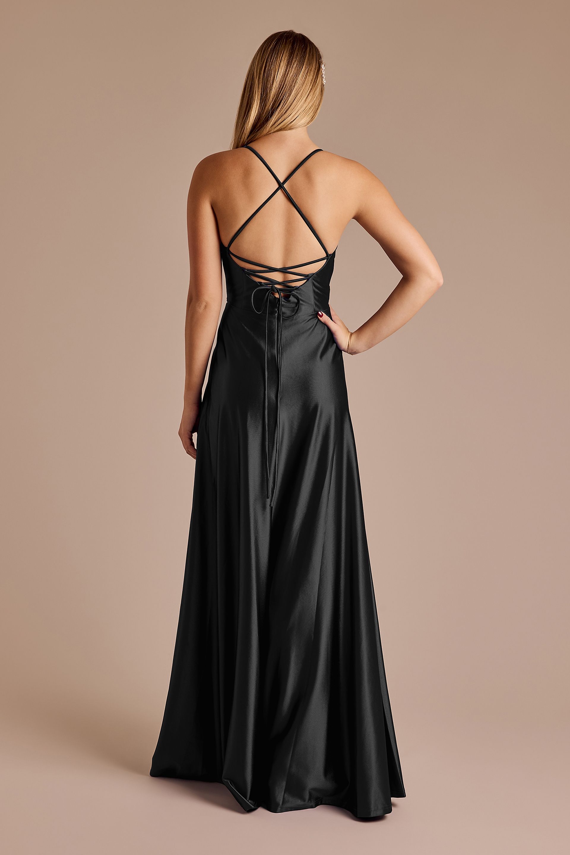 Satin Cutout Waist A-Line Dress | David's Bridal