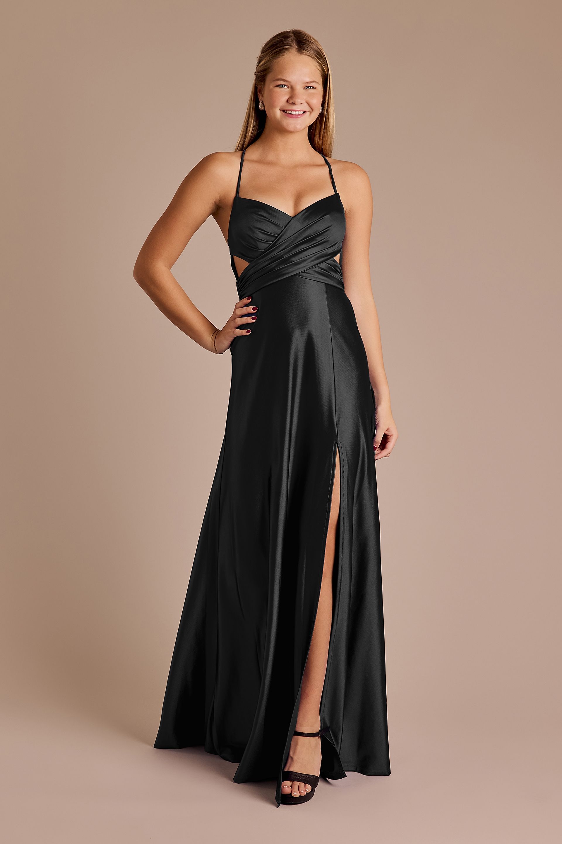 Satin Cutout Waist A-Line Dress | David's Bridal