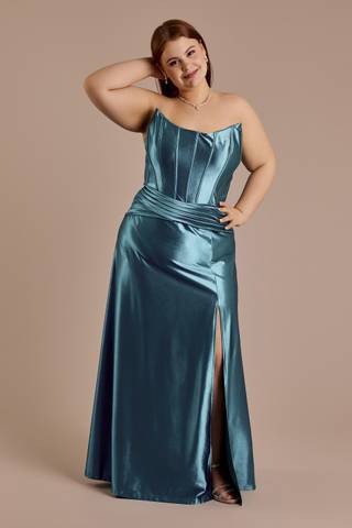 Picture of Sculpting Satin Corset Bodice A-Line Dress