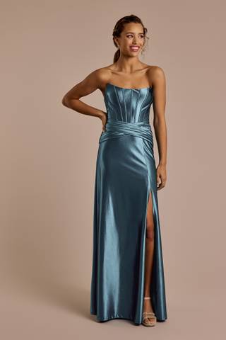 Picture of Sculpting Satin Corset Bodice A-Line Dress